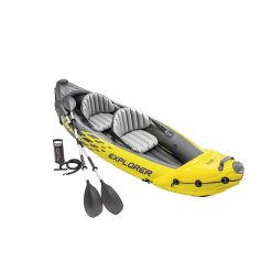 Intex Ensemble de 2 Places Explorer K2 Kayak, Kayak Gonflable avec rames en Aluminium et Pompe à air Haute Puissance