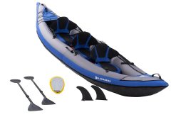 Bluemarina Kayak Gonflable Samoa - Monoplace/Trois Places - Kayak avec Pagaie - Pompe- Sac de Transport pour Kayak - Bateau pneumatique à rames - Bateau (Trois Places)