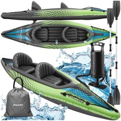tectake® Canoë Kayak Gonflable 2 Places en PVC Robuste avec 2X Pagaie Double Solide, Filets de Transport & Sac de Transport, Kayak de mer Gonflable Bateau Gonflable Adulte Sport Nautique